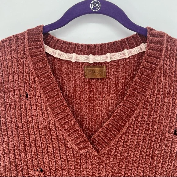 POL Sweater Vest Womens  Faded Burgundy V-Neck Distressed Look Soft Feel NWOT - Picture 3 of 16